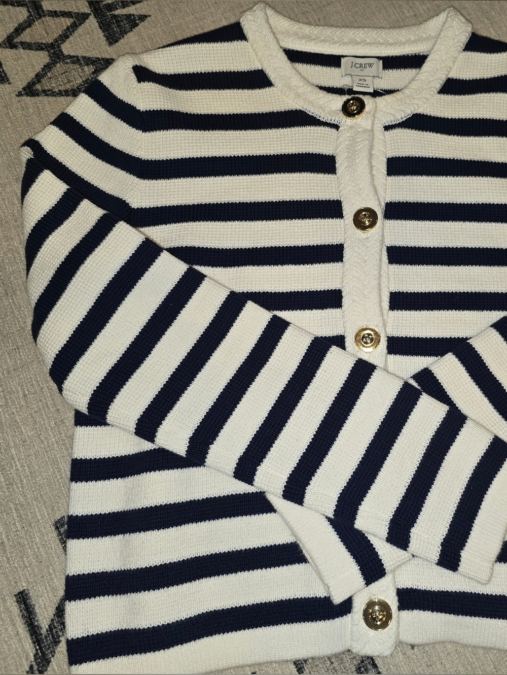 NWT J.Crew Factory Striped cotton lady jacket cardigan sweater ivory navy XS - Picture 10 of 12